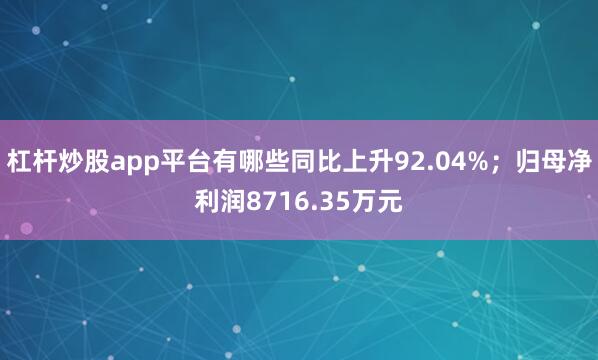 杠杆炒股app平台有哪些同比上升92.04%;归母净利润8716.35万元